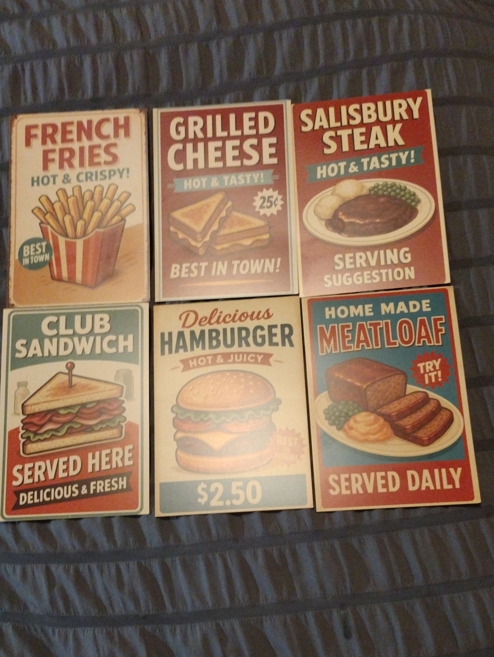 Set Of 6 Retro Diner Dinner Art,